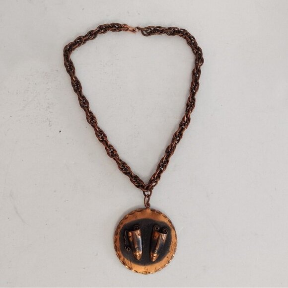 Vtg Mid Century Frank Rebajes Tragedy Comedy Modernist Statement Copper Necklace - Picture 2 of 7